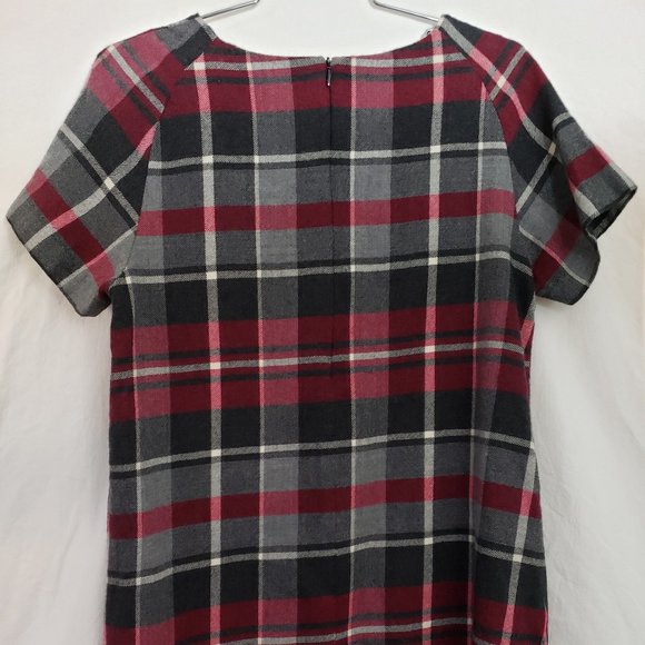 Pietro Brunelli Milano Italy Gray Maroon Plaid Bateau Wool Shift Dress Academia - Picture 6 of 16